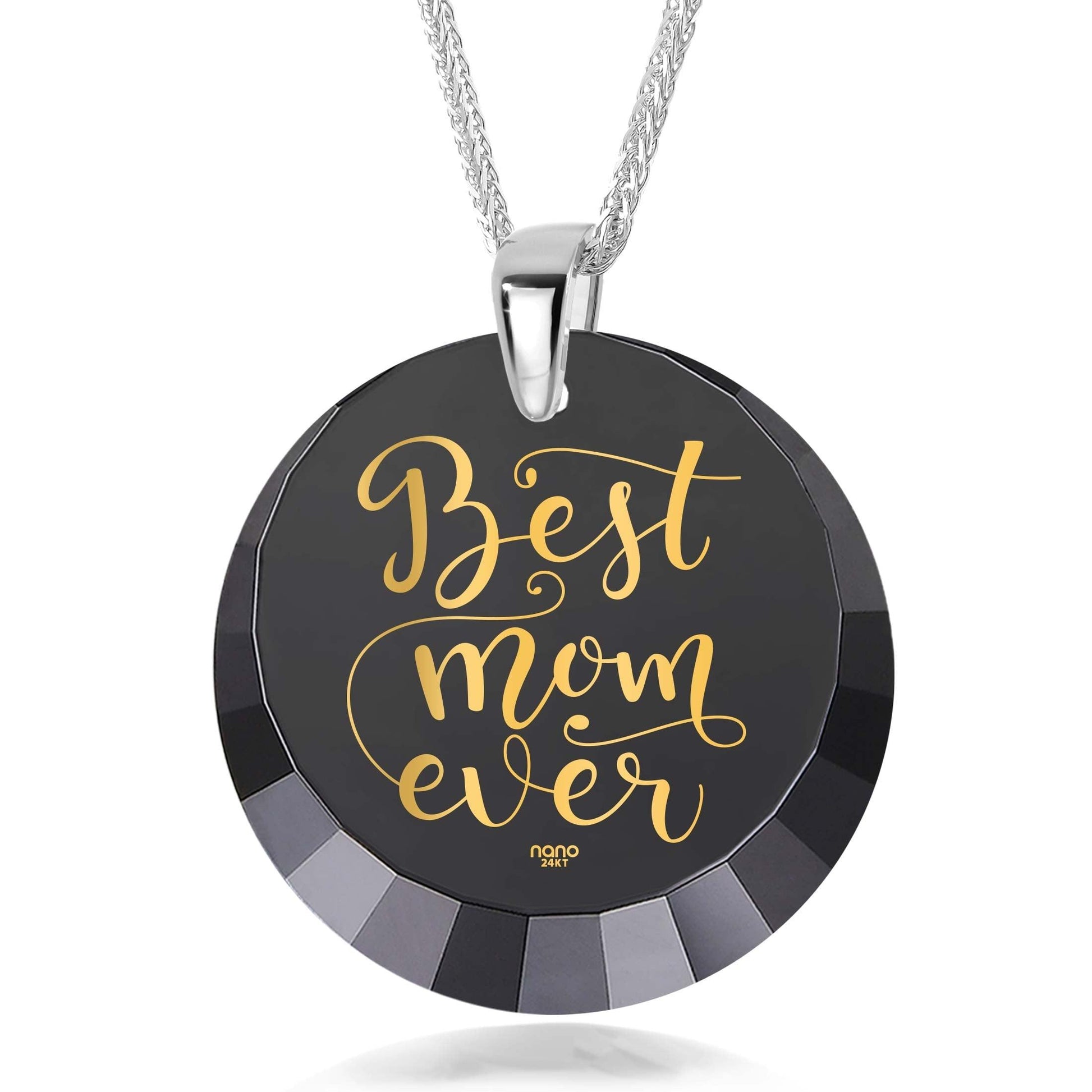 Best Mom Silver Necklace 24k Gold Inscribed - Mother's Day Jewelry Gift - Puritific