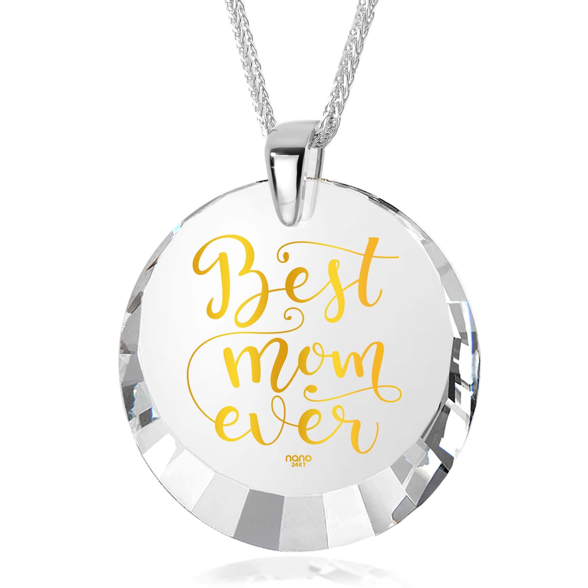 Best Mom Silver Necklace 24k Gold Inscribed - Mother's Day Jewelry Gift - Puritific