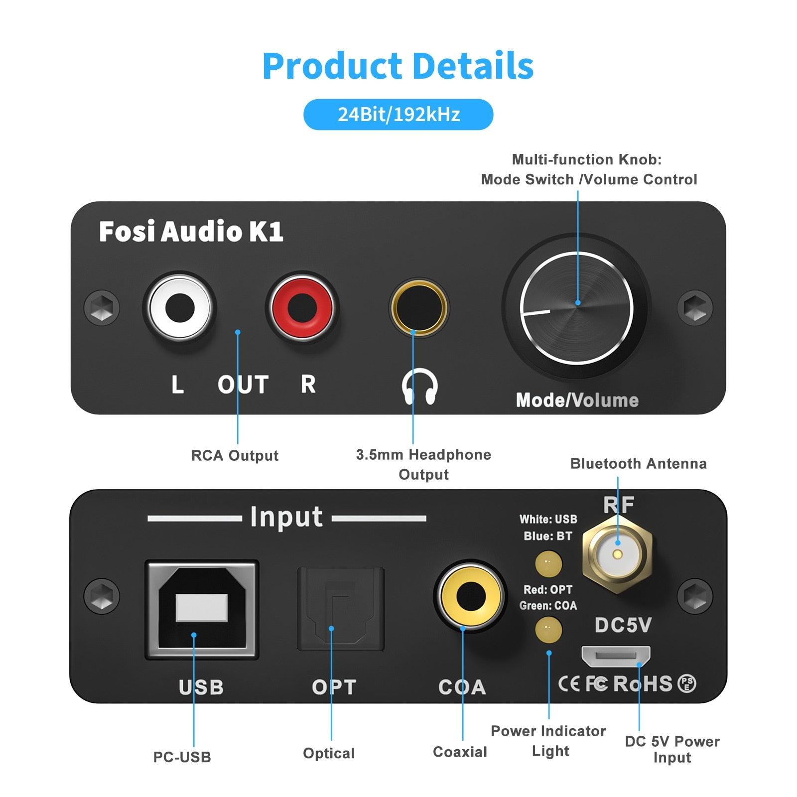 Bluetooth 5.0 Mini Stereo Gaming DAC Headphone Amplifier & Preamplifier 24 Bit/192 KHz Digital-to-Analog Converter-2