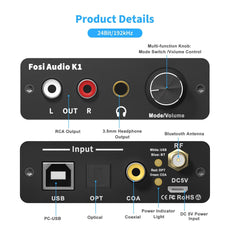 Bluetooth 5.0 Mini Stereo Gaming DAC Headphone Amplifier & Preamplifier 24 Bit/192 KHz Digital-to-Analog Converter-2