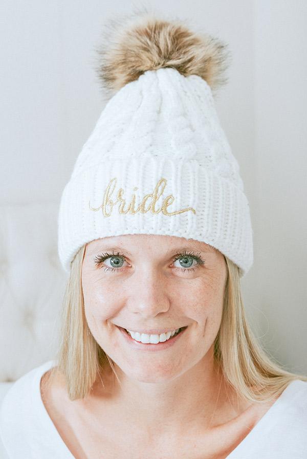 Bride and Bridesmaid Fluffy Pom Pom Beanies | Bachelorette Party Beanies - Puritific