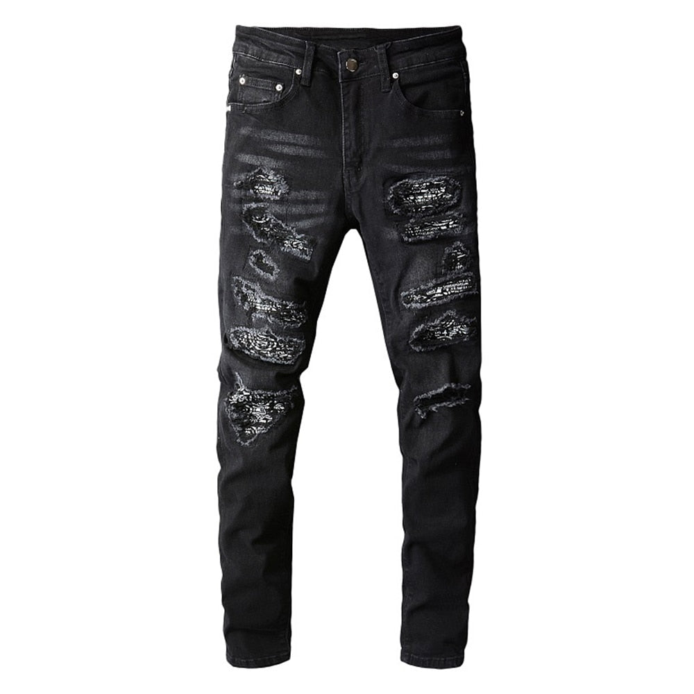 Black Bandanna Ripped Jeans - Puritific