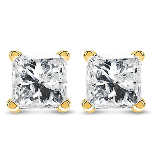 14K Yellow Gold 1/2 Cttw Princess Cut Diamond Solitaire Stud Earrings with Screwbacks (I-J Color, SI2-I1 Clarity) - Puritific