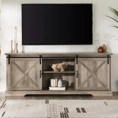 Farmhouse Sliding X Barn Door TV Stand For Grey Wash