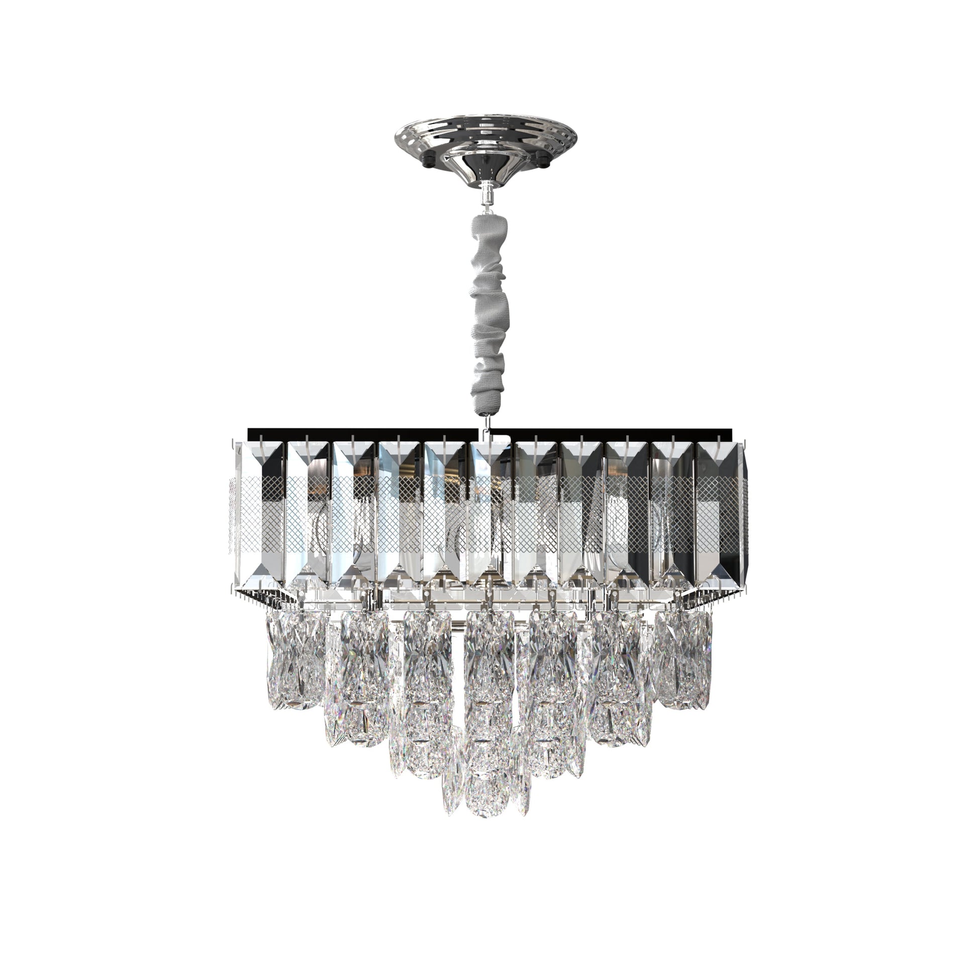 Crystal Chrome Rectangular Droplet Ceiling Chandelier  ~5426-2