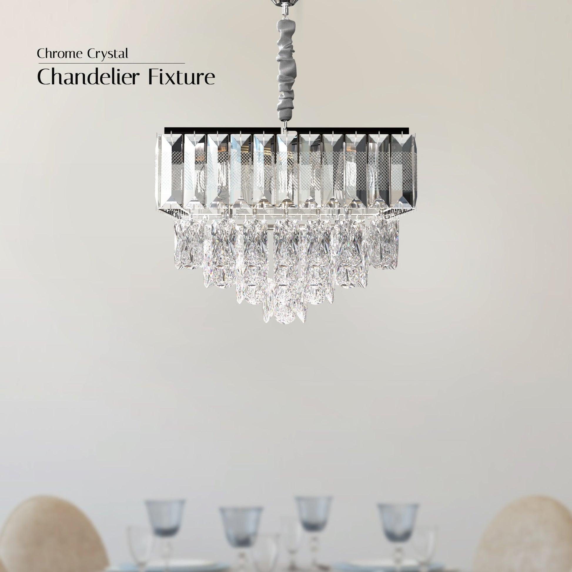 Crystal Chrome Rectangular Droplet Ceiling Chandelier  ~5426-1