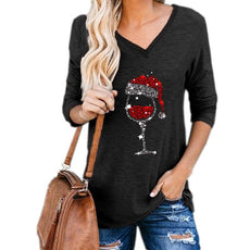 Christmas Wine Glass Print Blouse - Puritific