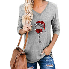 Christmas Wine Glass Print Blouse - Puritific