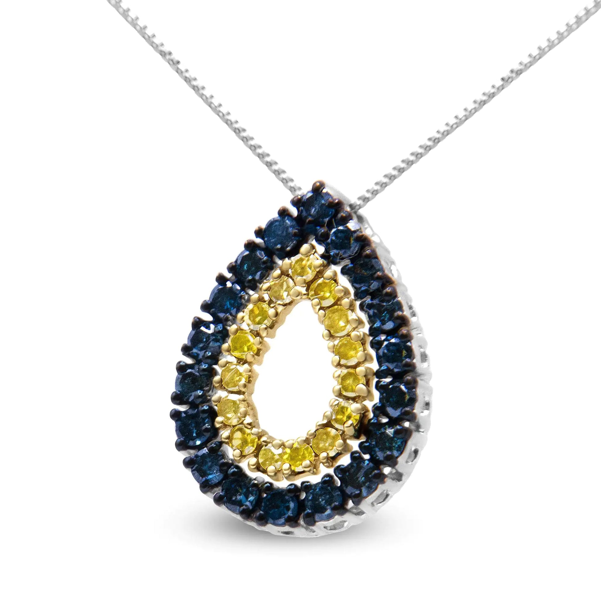 14K Yellow Gold Plated .925 Sterling Silver 1/2 Cttw Treated Blue and Yellow Diamond Double Pear Shaped 18" Pendant Necklace (Blue Color, I2-I3 Clarity) - Puritific