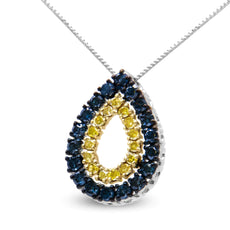 14K Yellow Gold Plated .925 Sterling Silver 1/2 Cttw Treated Blue and Yellow Diamond Double Pear Shaped 18