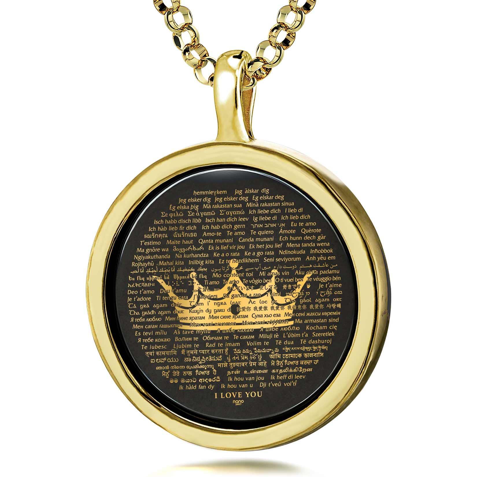 Crown the Queen of Your Heart Necklace Over 100 Languages I Love You Pendant - Puritific