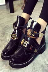 Cut Out Metal Buckle Strap Ankle Boots - Puritific