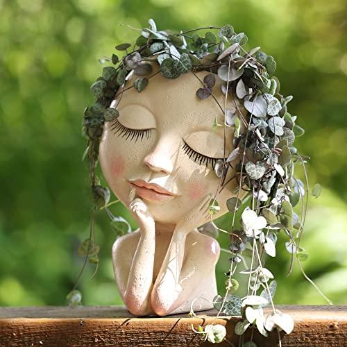 Cute Girl Doll Figurine Succulent Planters Vinyl Resin Flower Pot for Home Tabletop Decor Flowers Growing Planter Flowerpot - Puritific