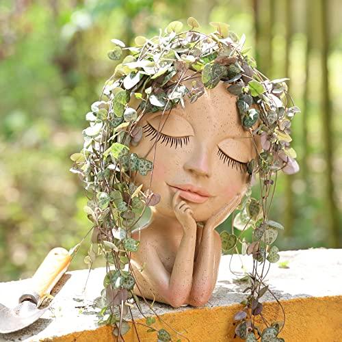 Cute Girl Doll Figurine Succulent Planters Vinyl Resin Flower Pot for Home Tabletop Decor Flowers Growing Planter Flowerpot - Puritific