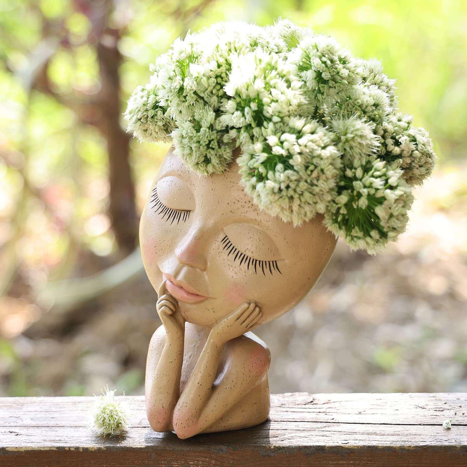 Cute Girl Doll Figurine Succulent Planters Vinyl Resin Flower Pot for Home Tabletop Decor Flowers Growing Planter Flowerpot