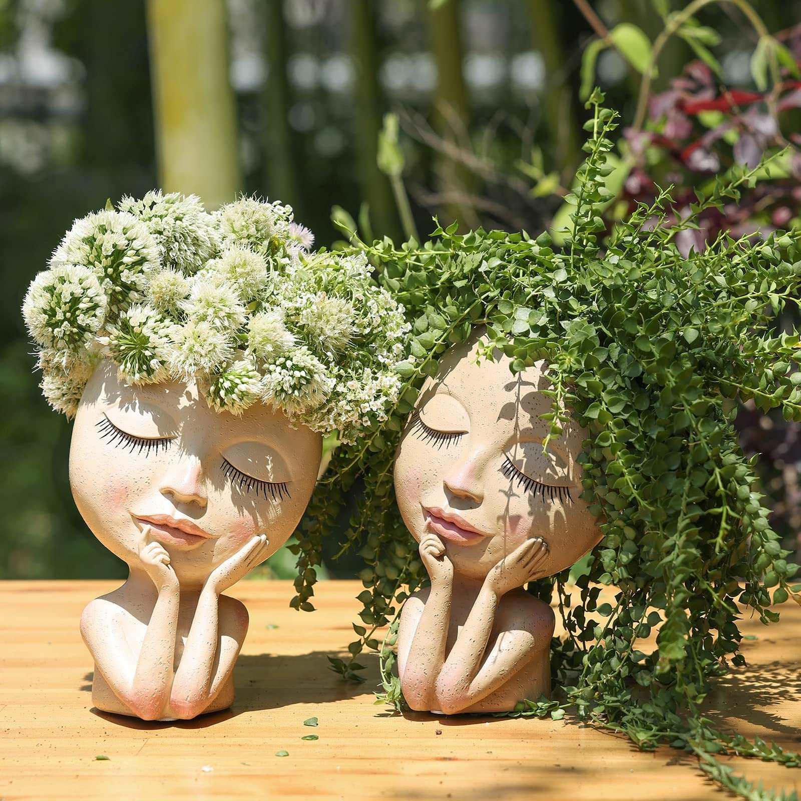 Cute Girl Doll Figurine Succulent Planters Vinyl Resin Flower Pot for Home Tabletop Decor Flowers Growing Planter Flowerpot