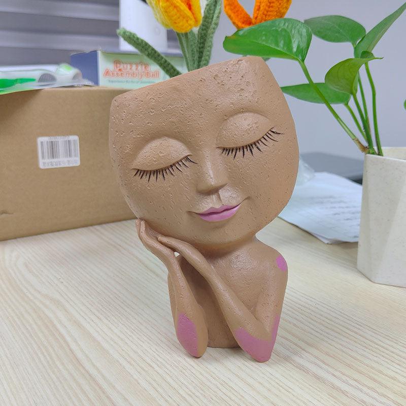 Cute Girl Doll Figurine Succulent Planters Vinyl Resin Flower Pot for Home Tabletop Decor Flowers Growing Planter Flowerpot - Puritific