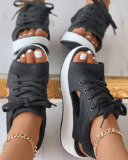 Cutout Lace-up Muffin Sandals - Puritific