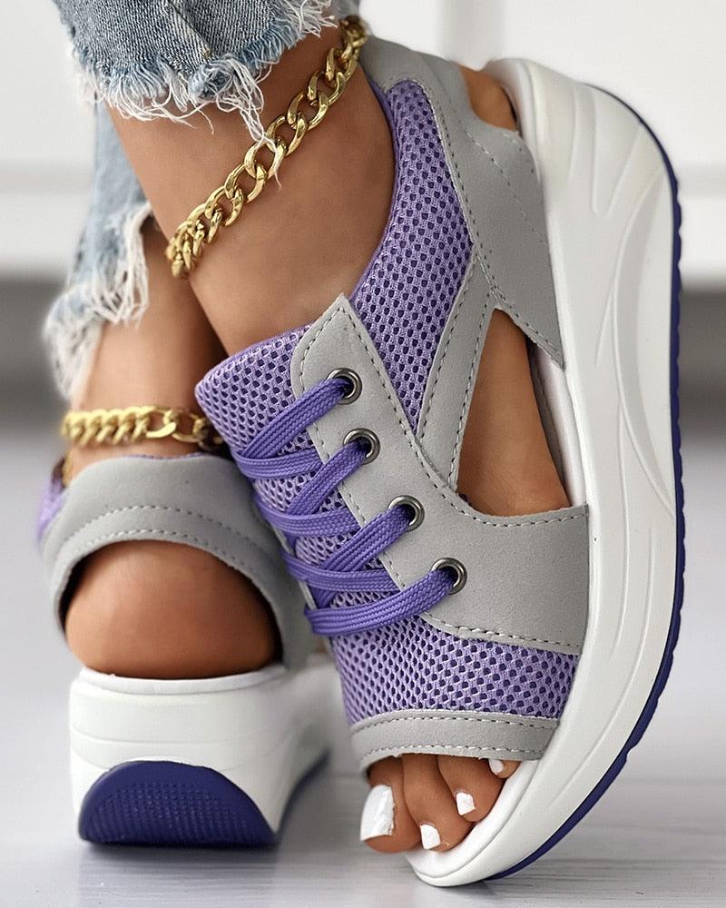 Cutout Lace-up Muffin Sandals - Puritific