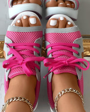 Cutout Lace-up Muffin Sandals - Puritific