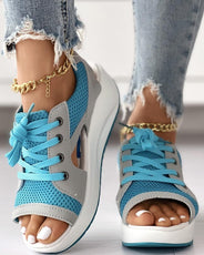 Cutout Lace-up Muffin Sandals - Puritific