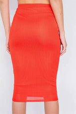 Orange Ribbed Square Neck Crop Top & Mini Bodycon Skirt Set /3-2-1