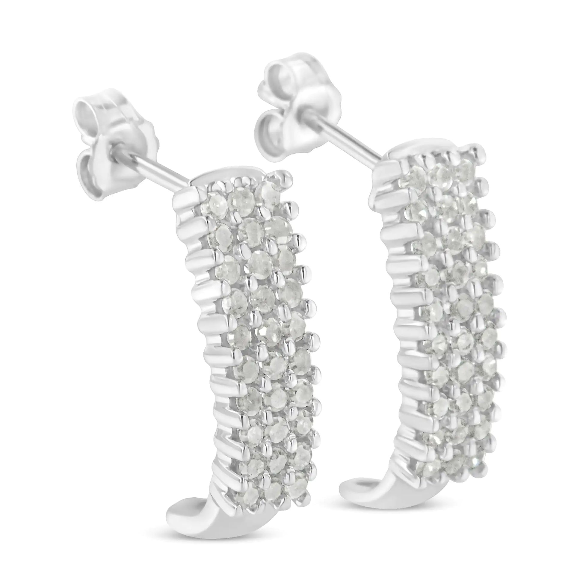 Sterling Silver Rose Cut Diamond J Shape Hoop Earrings (1 cttw, I-J Color, I2-I3 Clarity) - Puritific