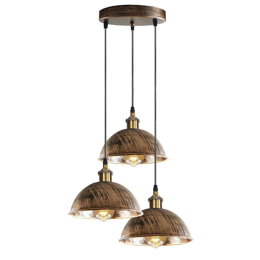 Cluster 3-Light Antique Brass Dome Pendant Light ~1263-1