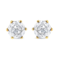 AGS Certified 2.00 Cttw Round Brilliant-Cut Diamond 14K Yellow Gold 6-Prong-Set Solitaire Stud Earrings with Screw Backs (J-K Color, I1-I2 Clarity) - Puritific