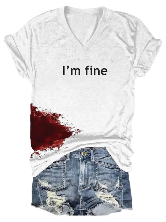 Women Halloween Bloodstained I'm Fine Shirt - Puritific