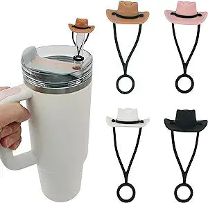 4 Pack Silicone Cowboy Hat Straw Covers Cap Compatible with Stanley Cup 30 40 oz, Cute Funny Tumbler Straw Topper Accessories for Man & Woman Gift - Puritific