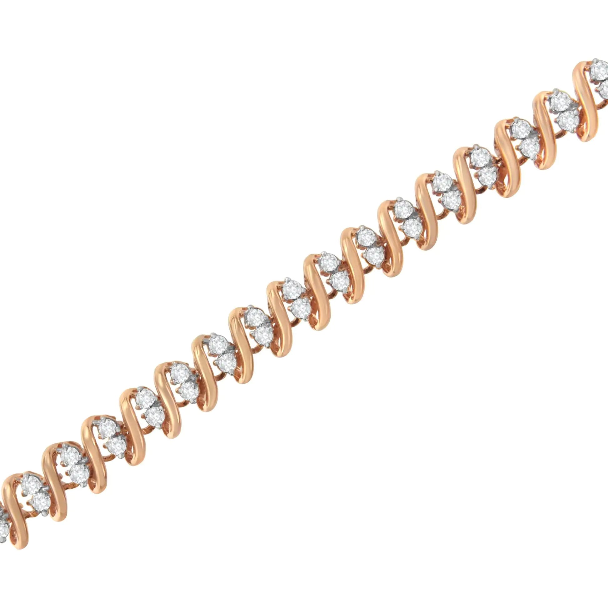 14KT Rose Gold Plated Sterling Silver Diamond S Link Tennis Bracelet (2 cttw, J-K Color, I1-I2 Clarity) - Size 7.5" - Puritific