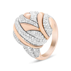 18K Rose and White Gold 1 7/8 Cttw Diamond and Gold Textured Dome Cocktail Ring (F-G Color, VS1-VS2 Clarity) - Puritific