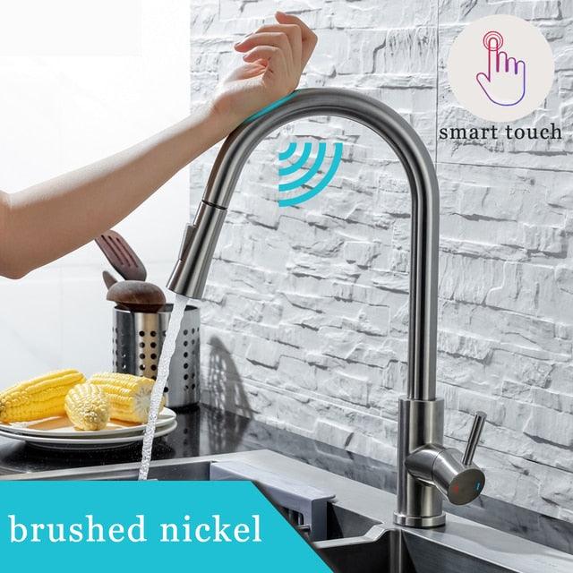 DQOK Kitchen Faucet Pull Out Brushed Nickle Sensor Stainless Steel - Puritific