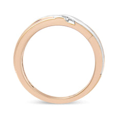 10K White and Rose Gold 1/10 Cttw 3-Stone Tension Slant Band Matte Finish Ring for Men (I-J Color, I2-I3 Clarity) - Puritific