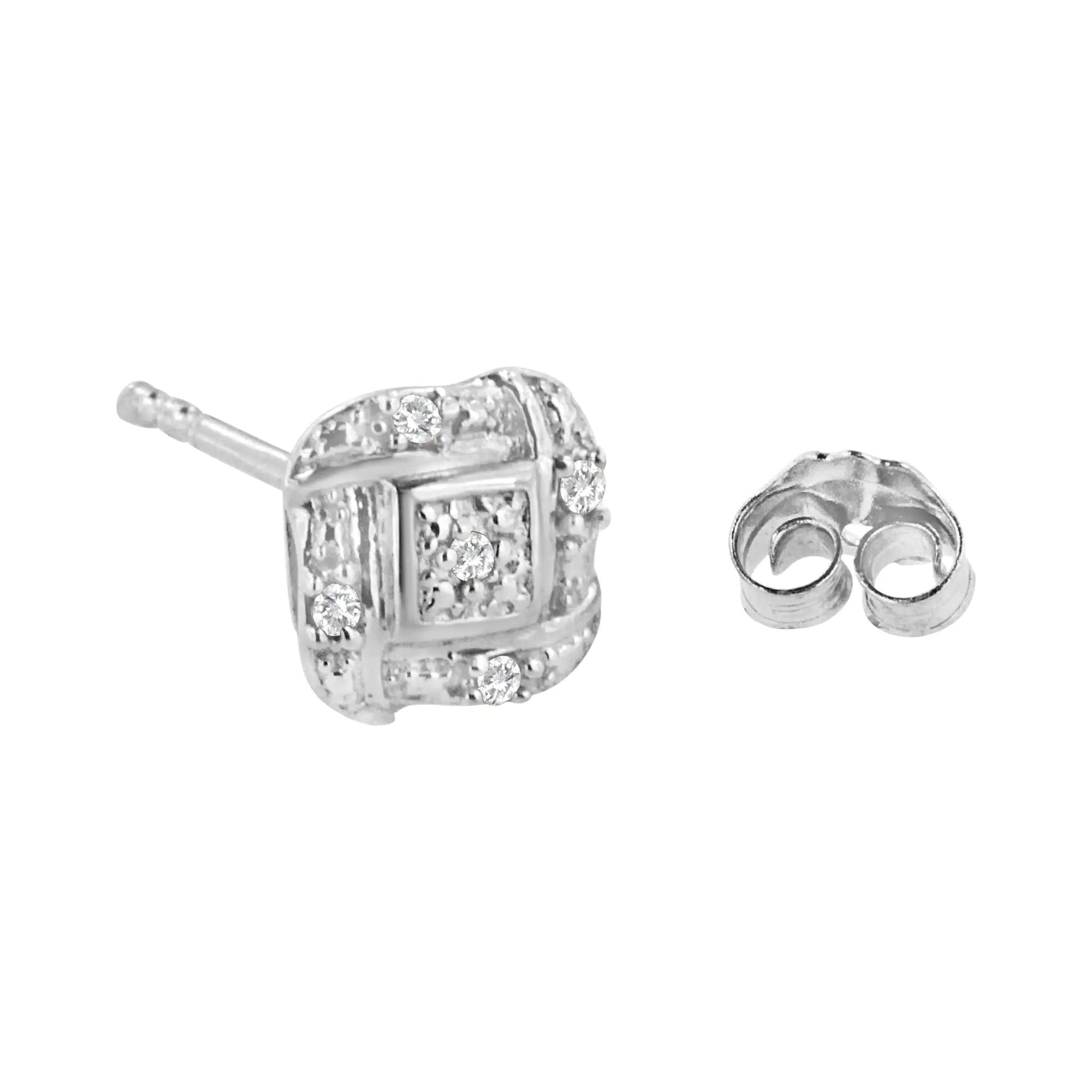 Sterling Silver Round Cut Diamond Square Stud Earrings (0.04 cttw, H-I Color, I2-I3 Clarity) - Puritific