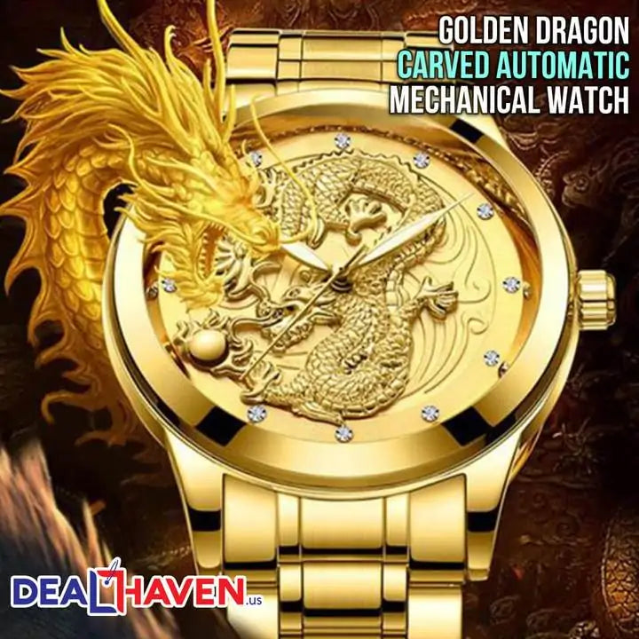 Golden Dragon Carved Automatic Mechanical Watch - Puritific