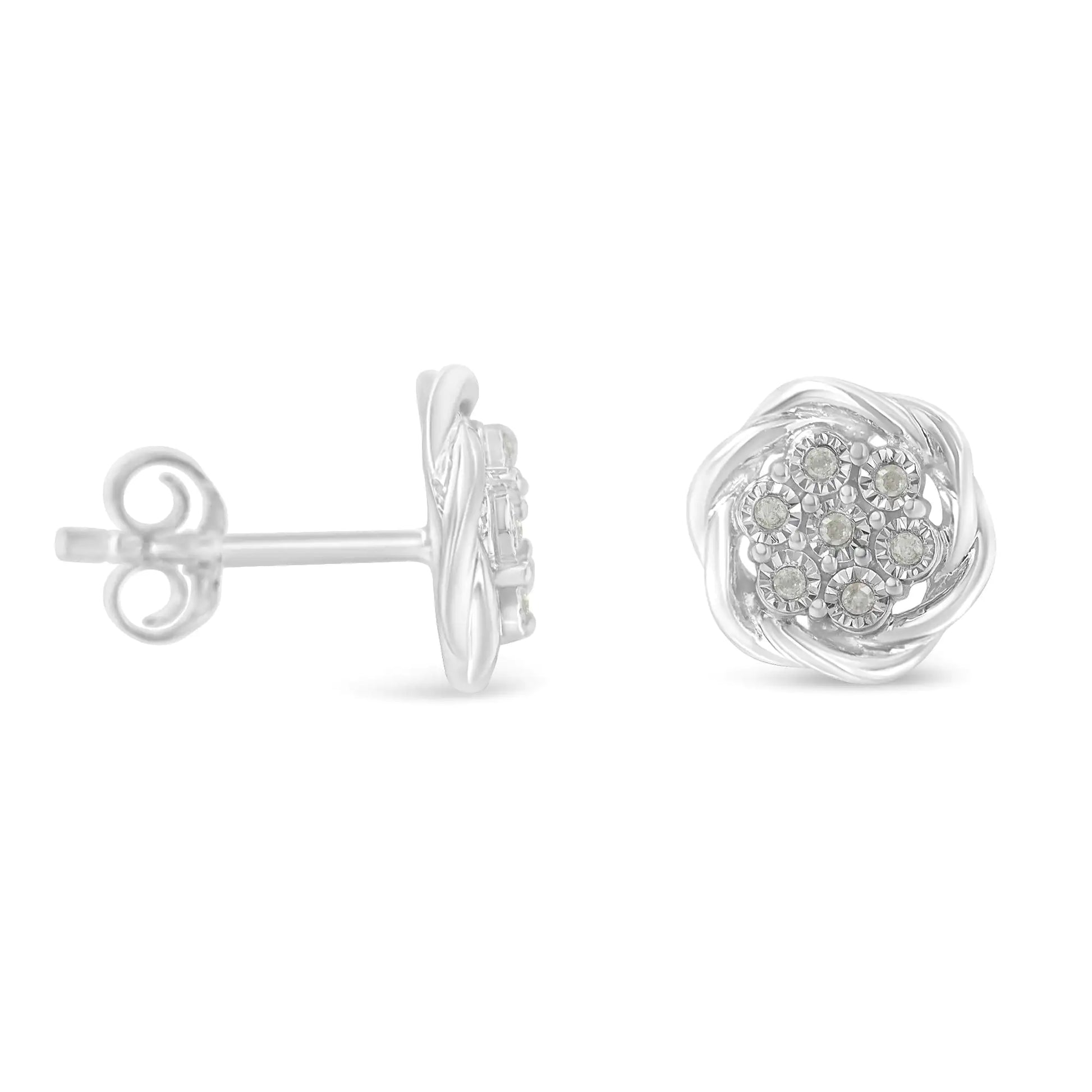 Sterling Silver Diamond Swirl Cluster Stud Earrings (1/6 cttw, I-J Color, I2-I3 Clarity) - Puritific