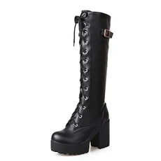 Ladies Knee High Boots Wedge Heel - Puritific