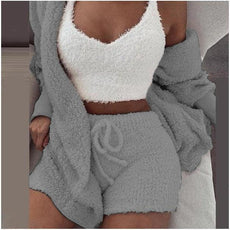 Fluffy Three Piece Set Lounge Sexy Outfits - Puritific