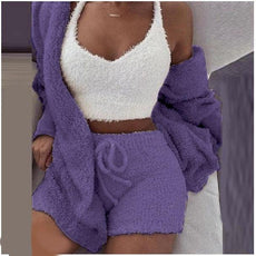 Fluffy Three Piece Set Lounge Sexy Outfits - Puritific