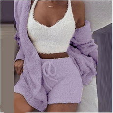 Fluffy Three Piece Set Lounge Sexy Outfits - Puritific