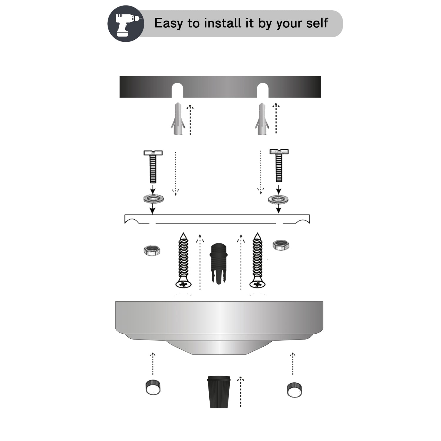 108mm Single Outlet Drop Metal Front Fitting Ceiling Rose~4957-2