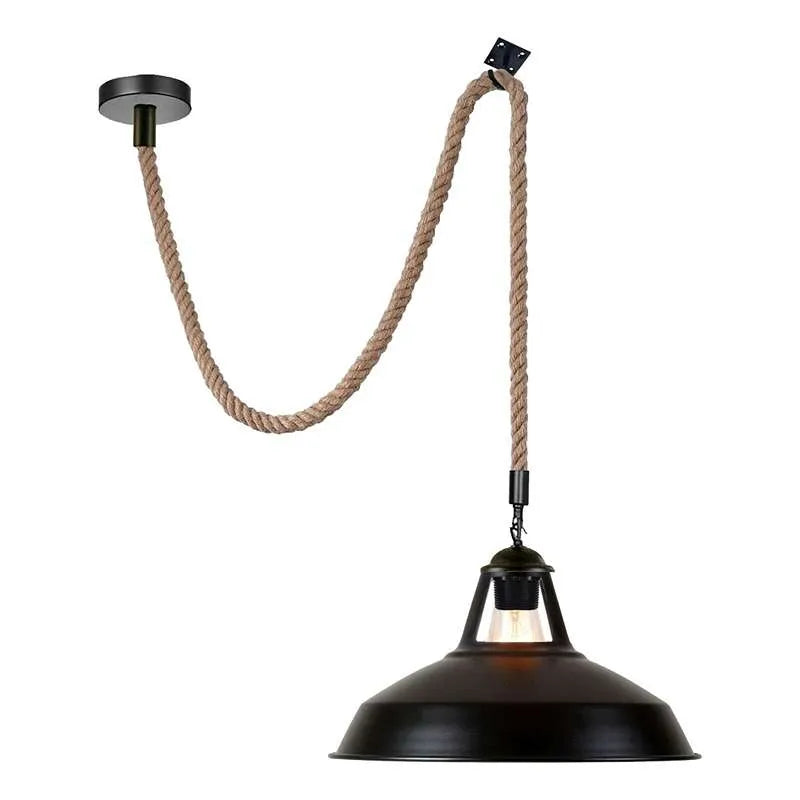 Vintage Retro Industrial Metal Lampshade Hemp Rope Ceiling Hanging Pendant Light~5069-2