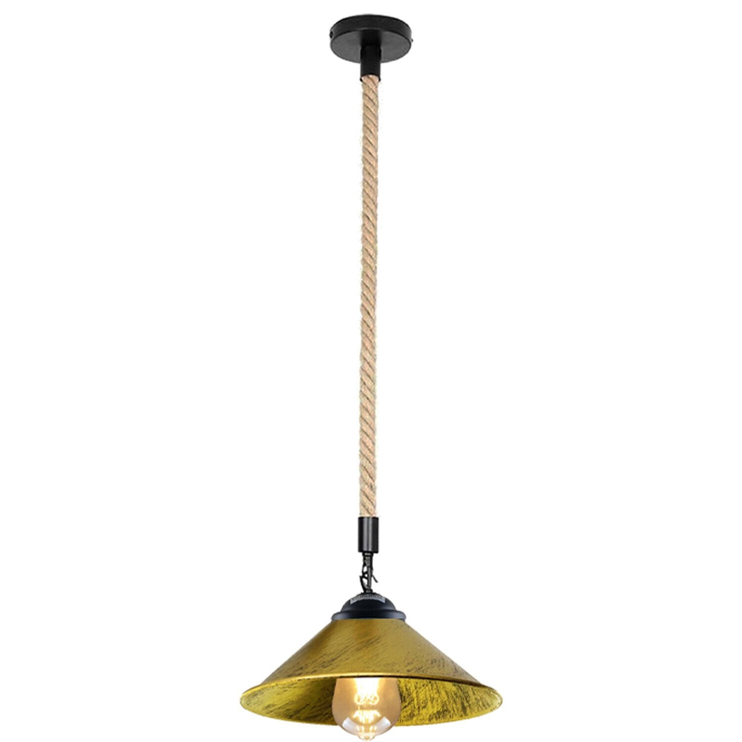 Vintage Retro Industrial Metal Lampshade Hemp Rope Hanging Pendant Light ~ 5443-12