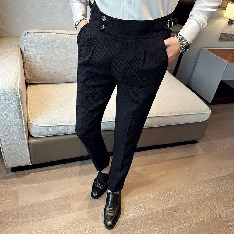 High Waist Waffle Business Casual Suit Pants for Men - Puritific