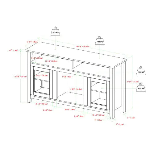 Classic Glass-Door Fireplace Tall TV Stand For TVs Up To- Driftwood