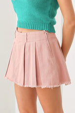 Pleated Denim Mini Skort