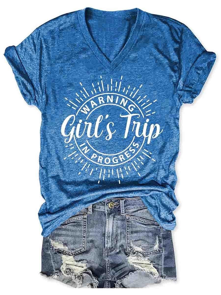 Girl's Trip Warning V-Neck Tee - Puritific