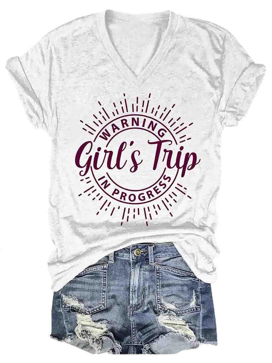 Girl's Trip Warning V-Neck Tee - Puritific